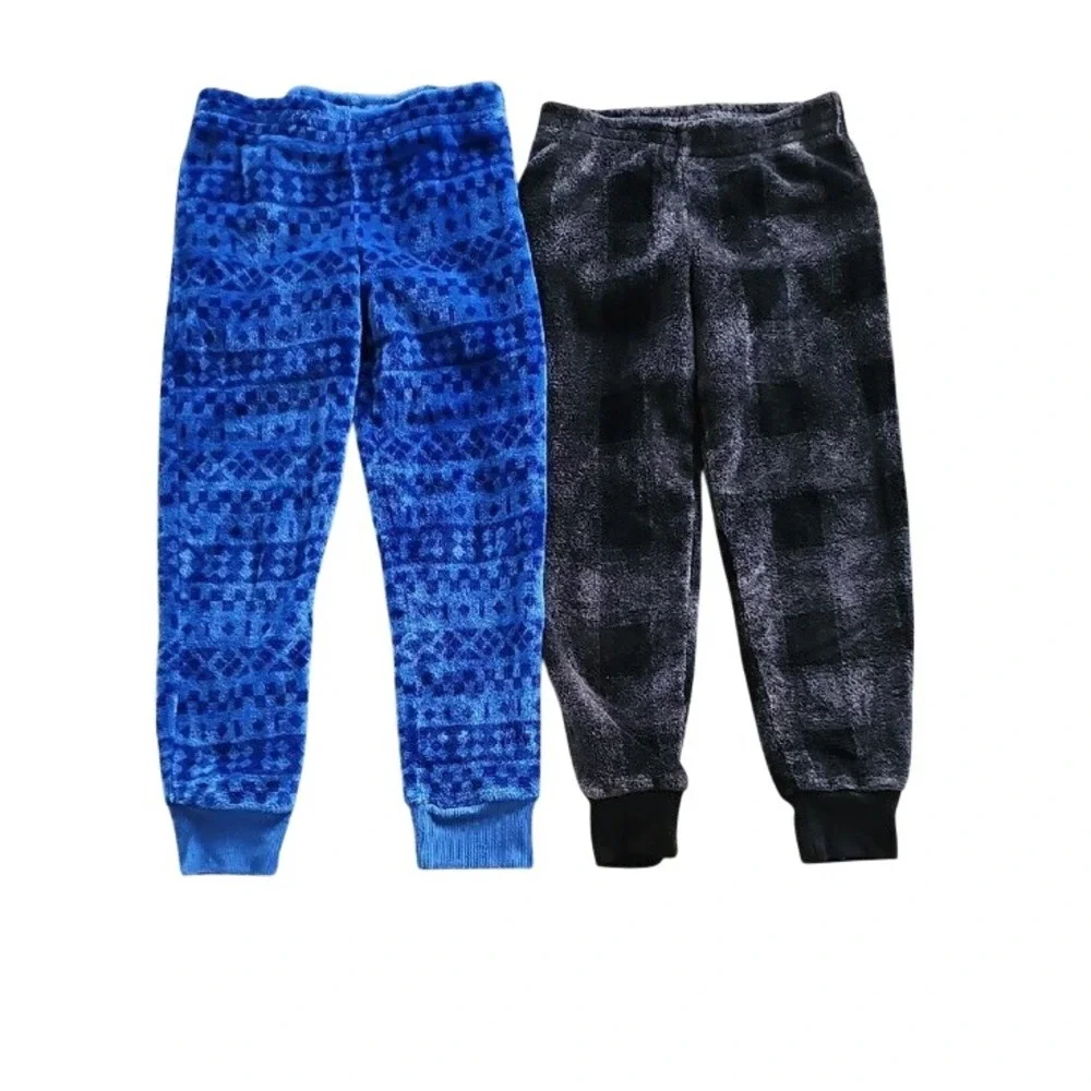 Cat & Jack Kids Fleece Pajama Set Bundle Blue Smiley Black Plaid Size L 10/12